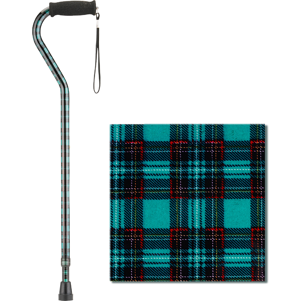 NOVA Cane Offset handle in Green Plaid